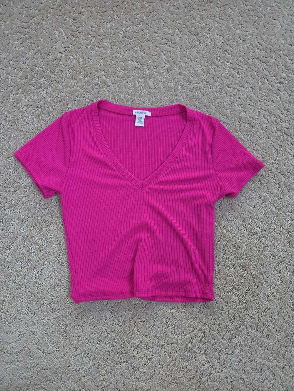 Hot Pink Women's Ribbed V-Neck Crop Top